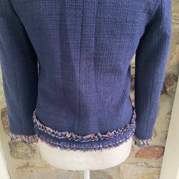 J Crew Lady Jacket Blazer Liberty London Floral Trim Tweed Navy Womens 0 - Picture 10 of 11